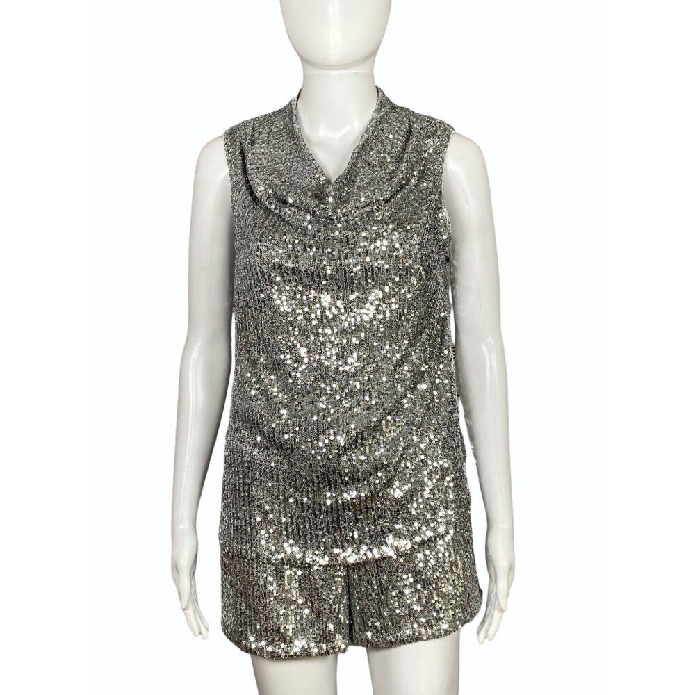 Cable & Gauge Womens Small  2 pc Sequin Cowl Neck Tank & Shorts Set